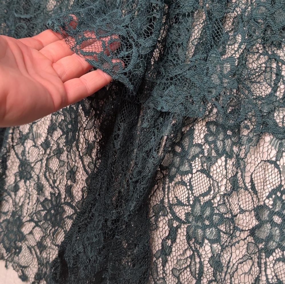 229-Rinascimento Teal‎ Long Sleeve Lace Dress High Low - Picture 5 of 7